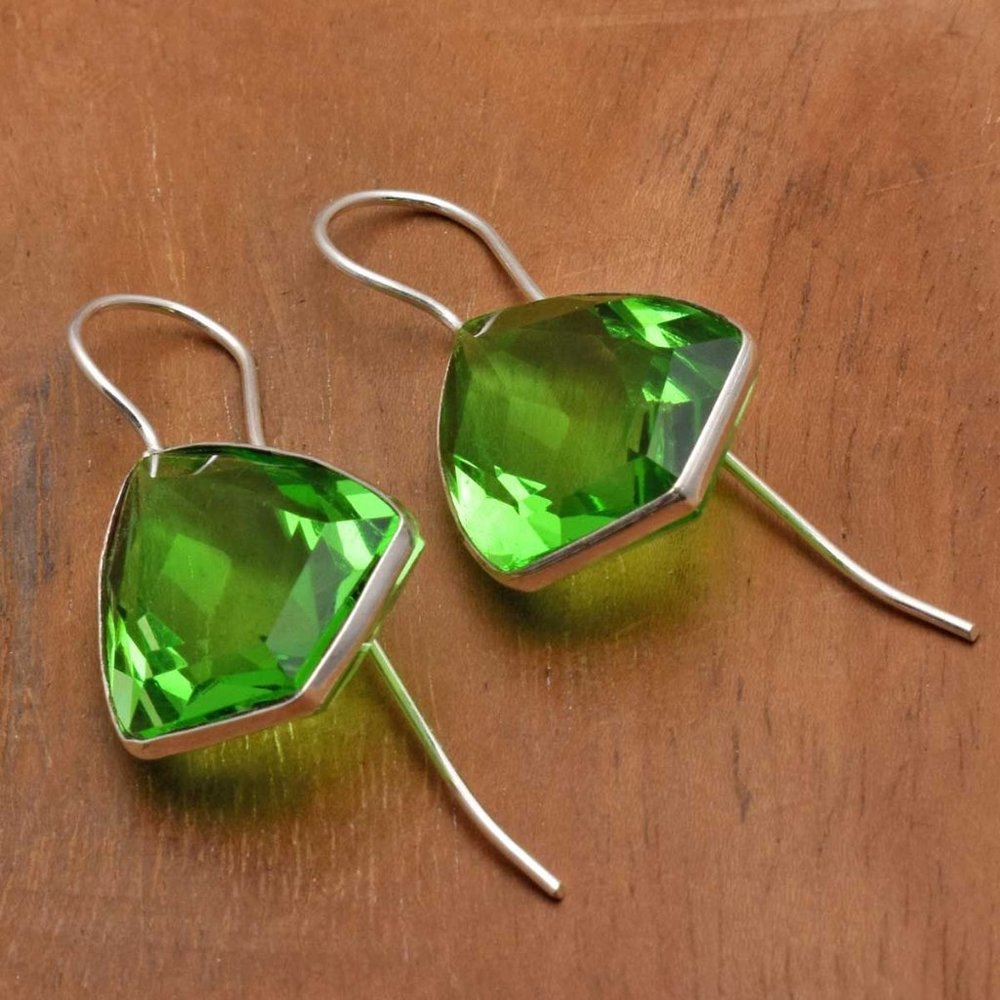 Handmade Light Green Real Peridot Gemstone Earrings Size 1.6"